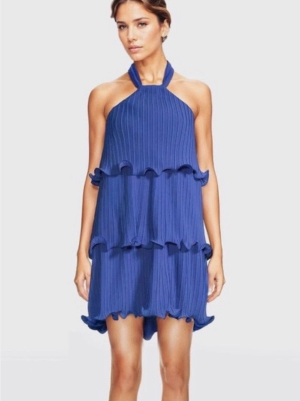 Backless Halter Tiered Mini Dress in Royal Blue